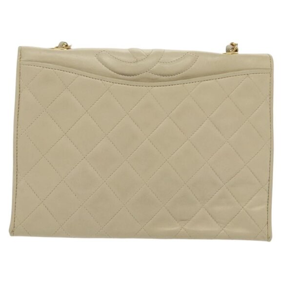 CHANEL Matelasse Chain Shoulder Bag Lamb Skin Ivory Gold CC Auth - Picture 9 of 16